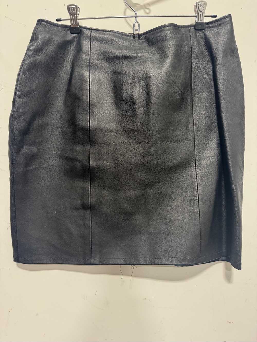 Vintage SAMIA E Black Genuine Leather Pencil Mini Skirt